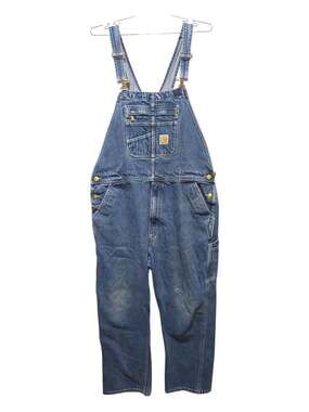Carhartt Bib Overalls Loose Fit Men's 42x30 Blue Denim 104672 DST